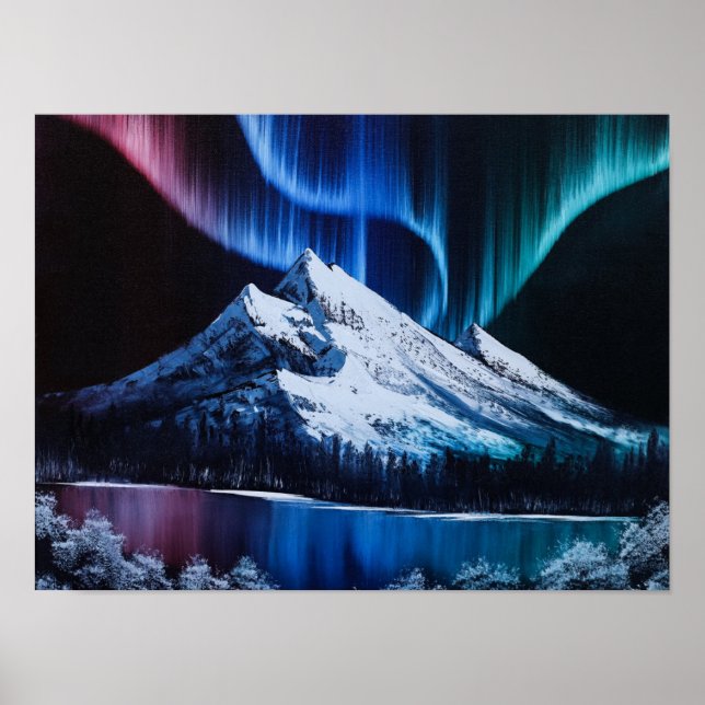 Póster Northern Lights Bob Ross - paisaje inspirado (Frente)