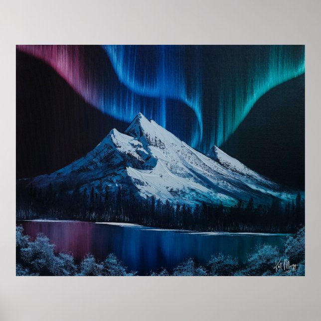 Póster Northern Lights Bob Ross - paisaje inspirado (Frente)
