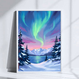 Póster Northern Lights | Mountains Winter Watercolor