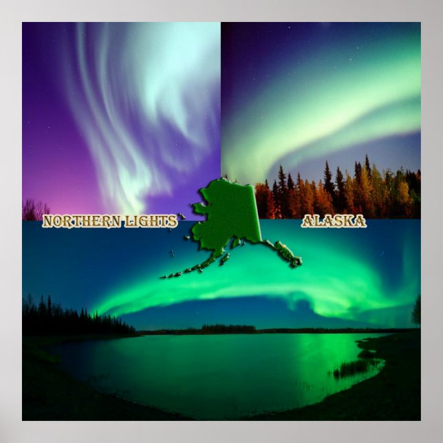 Póster Northern Lights of Alaska Collage (Frente)