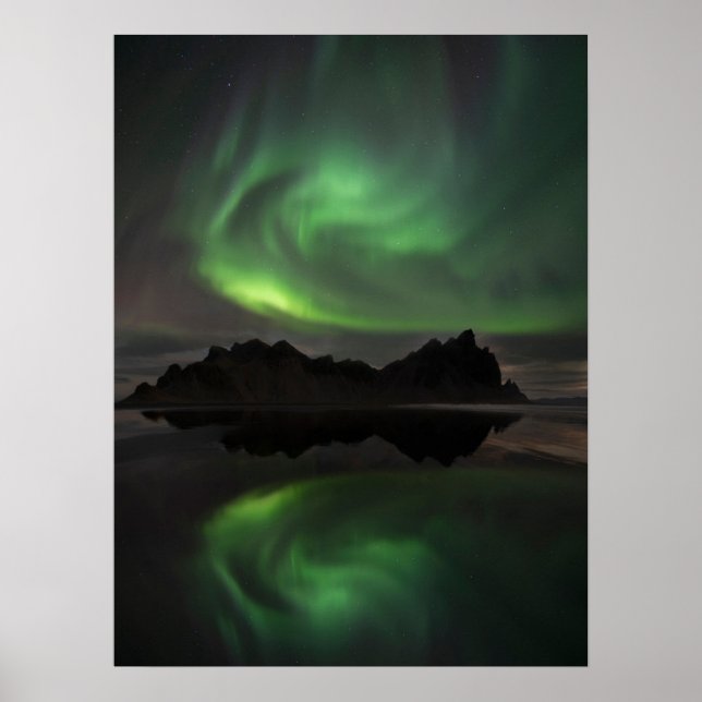 Póster Northern Lights | Vestrahorn Beach Hofn, Iceland (Frente)