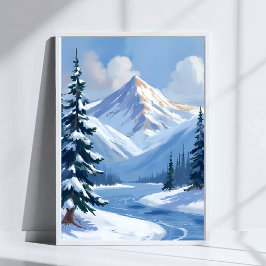Póster Northern Peaks | Winter Mountain Landscape Painted