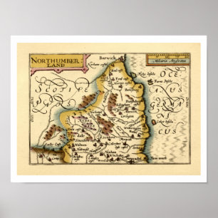 Póster Northumberland County England Mapa anticuario anti