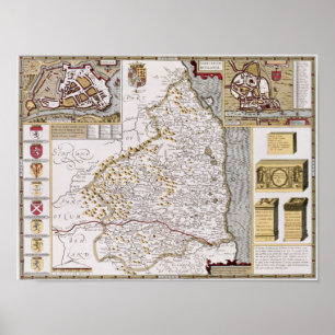 Póster Northumberland, grabado por Jodocus Hondius