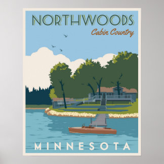 Póster Northwoods Cabin Country