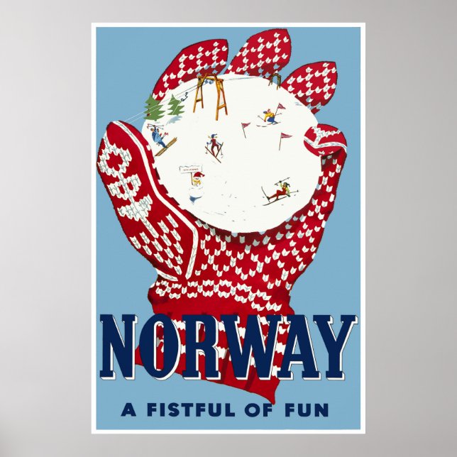 Póster Noruega, afiche de viaje en esquí (Frente)