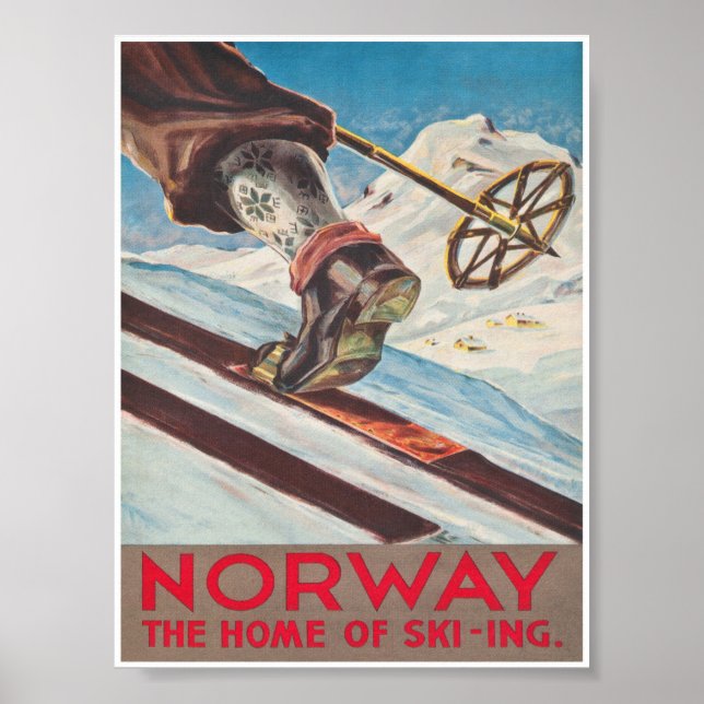Póster Noruega hogar del Poster de esquí de época (Frente)
