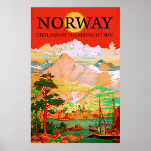 Póster Noruega, la tierra del sol de medianoche, viaje vi