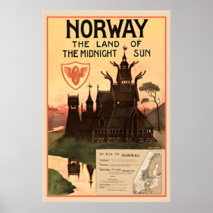 Póster Noruega la tierra del sol de medianoche Viaje vint