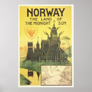 Póster Noruega La tierra del viaje de la cosecha del sol 