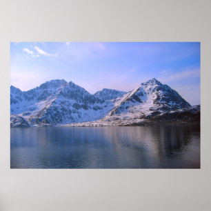 Póster Noruega, nieve en las montañas