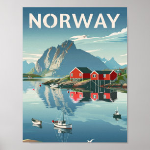 Póster Noruega Norge Vintage Famoso Travel Place