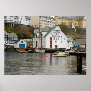 Póster Noruega, puerto deportivo en el jefe de un fiordo
