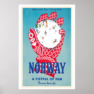 Póster Noruega Puñado de Diversión Línea Noruega América