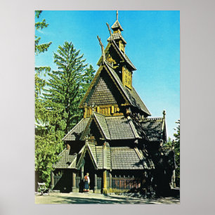 Póster Noruega vintage, Iglesia Stave