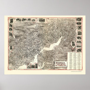 Póster Norwalk, CT Panoramic Map - 1899