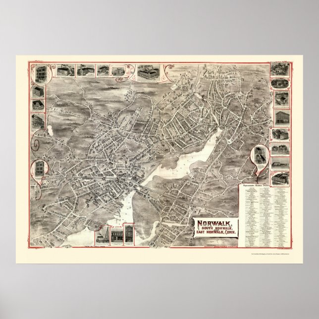 Póster Norwalk, CT Panoramic Map - 1899 (Frente)