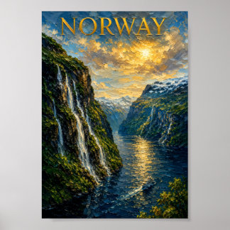 Póster Norway: Majestic Fjord Sunset Art Souvenir