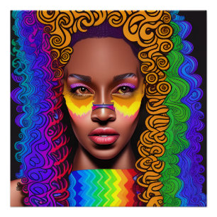 Póster Nosey Queen Rainbow Cute de pelo negro Melanin Afr