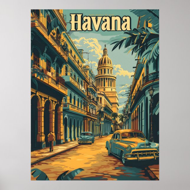 Póster Nostalgia de La Habana: Coches de época en el casc (Frente)
