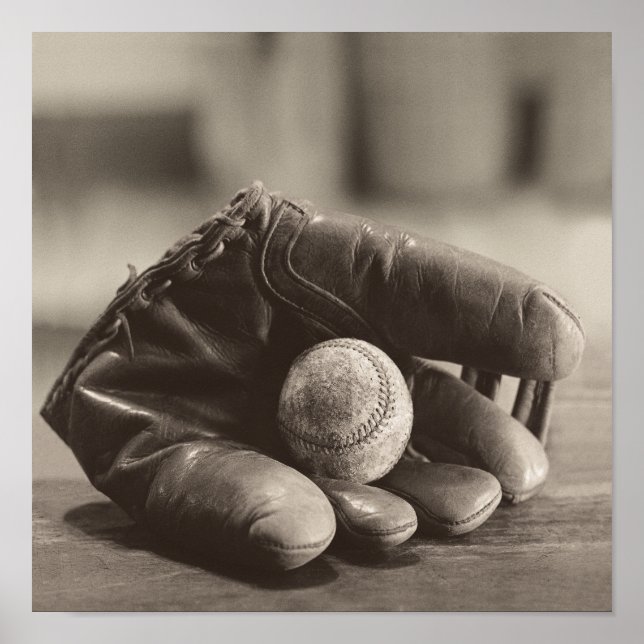 Póster Nostalgia del béisbol - Mitt y Béisbol (Frente)