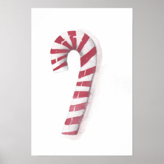 Póster Nostalgic Peppermint Candy Cane Watercolor Poster