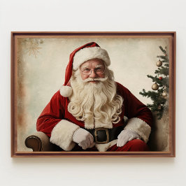 Póster Nostálgico Papá Noel en el árbol de Navidad