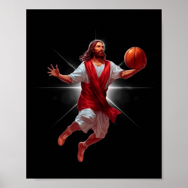 Póster Not Today Satan Jesus Funny Slam Holy Dunk Basketb (Frente)