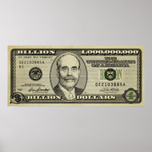 Póster Nota bancaria de Ben Bernanke Billion