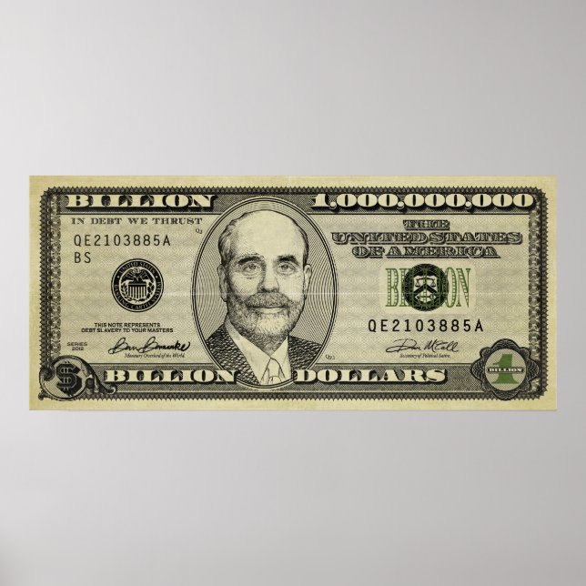 Póster Nota bancaria de Ben Bernanke Billion (Frente)