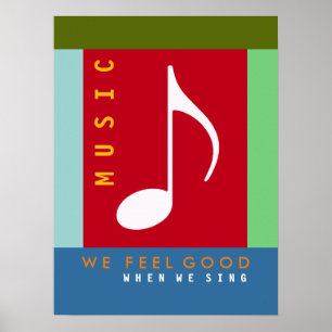 Póster nota musical, cantar una canción, inspirada en la 