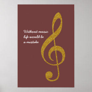 Póster nota musical dorada treble g-clef