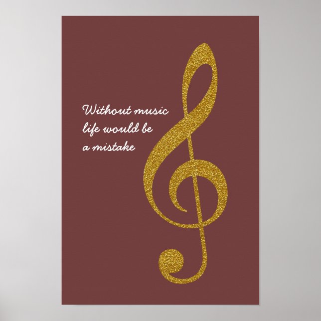 Póster nota musical dorada treble g-clef (Frente)