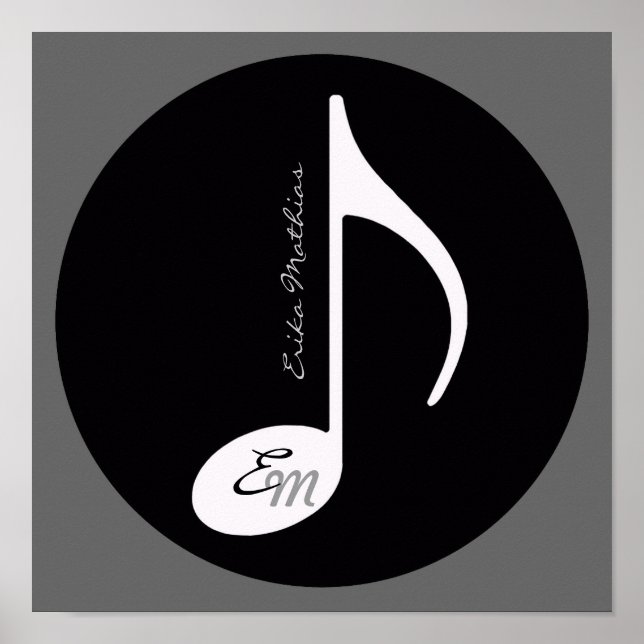 Póster nota musical personalizada idea negra (Frente)