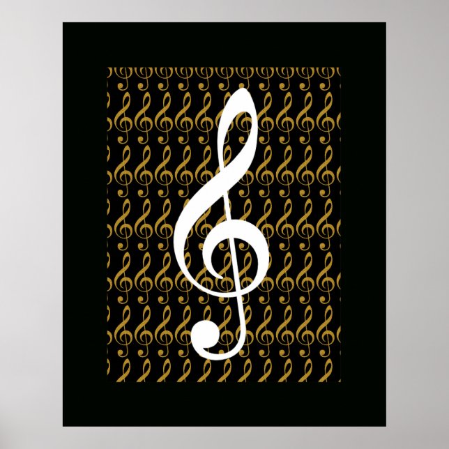 Póster nota musical, trébol clef, gráfico fresco (Frente)