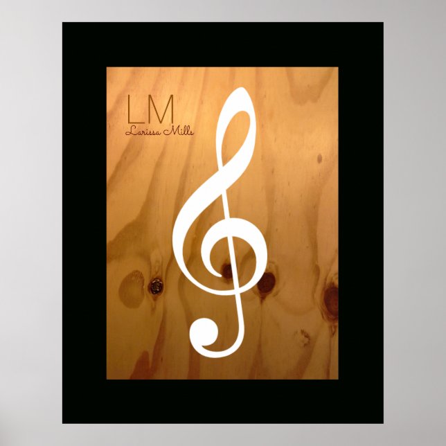 Póster nota musical, tríble clef en madera, personalizado (Frente)