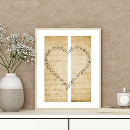 Póster Notas de la música en forma de corazón sobre la mú