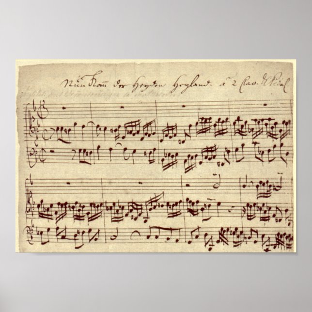 Póster Notas de música antiguas - Hoja de música Bach (Frente)