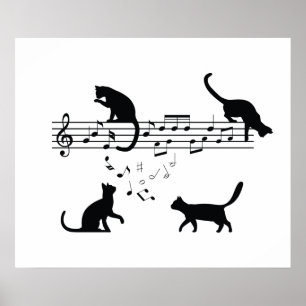 Póster Notas de música de reproducción de gatos