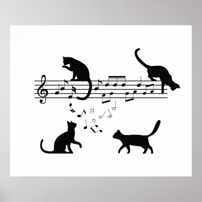 Póster Notas de música de reproducción de gatos (Frente)