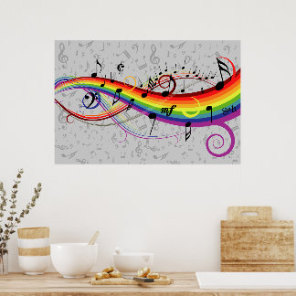 Póster Notas de música en negro y gris del arcoiris