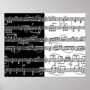 Póster notas medio blancas a medias negras de la música