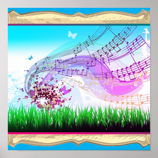 Póster Notas musicales con mariposas (Frente)