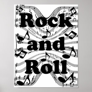 Póster Notas musicales de hojas de rock y Rollo