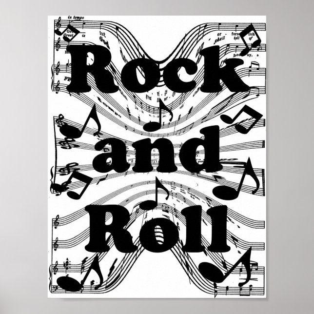 Póster Notas musicales de hojas de rock y Rollo (Frente)