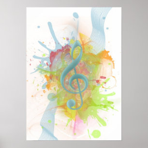 Póster Notas musicales de las salpicaduras de color de Gu