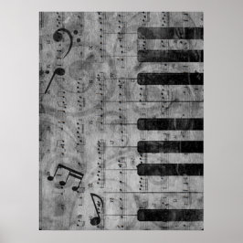 Póster notas musicales de piano de efecto antiguo de Guay
