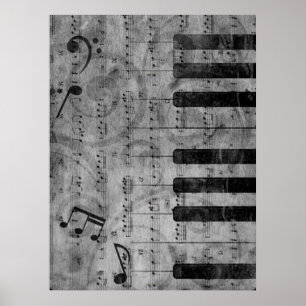 Póster notas musicales de piano de efecto antiguo de Guay