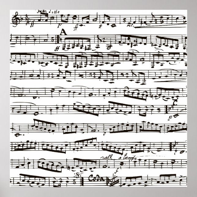 Póster Notas musicales en blanco y negro (Frente)