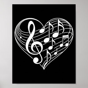 Póster Notas Musicales en Forma de Corazón Día de San Val